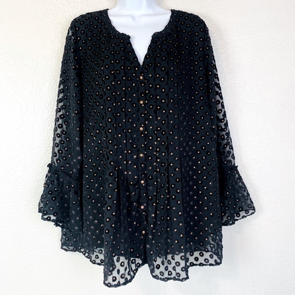 Soft Surroundings Gold Swiss Dot Velvet Blouse Size L - Picture 1 of 7